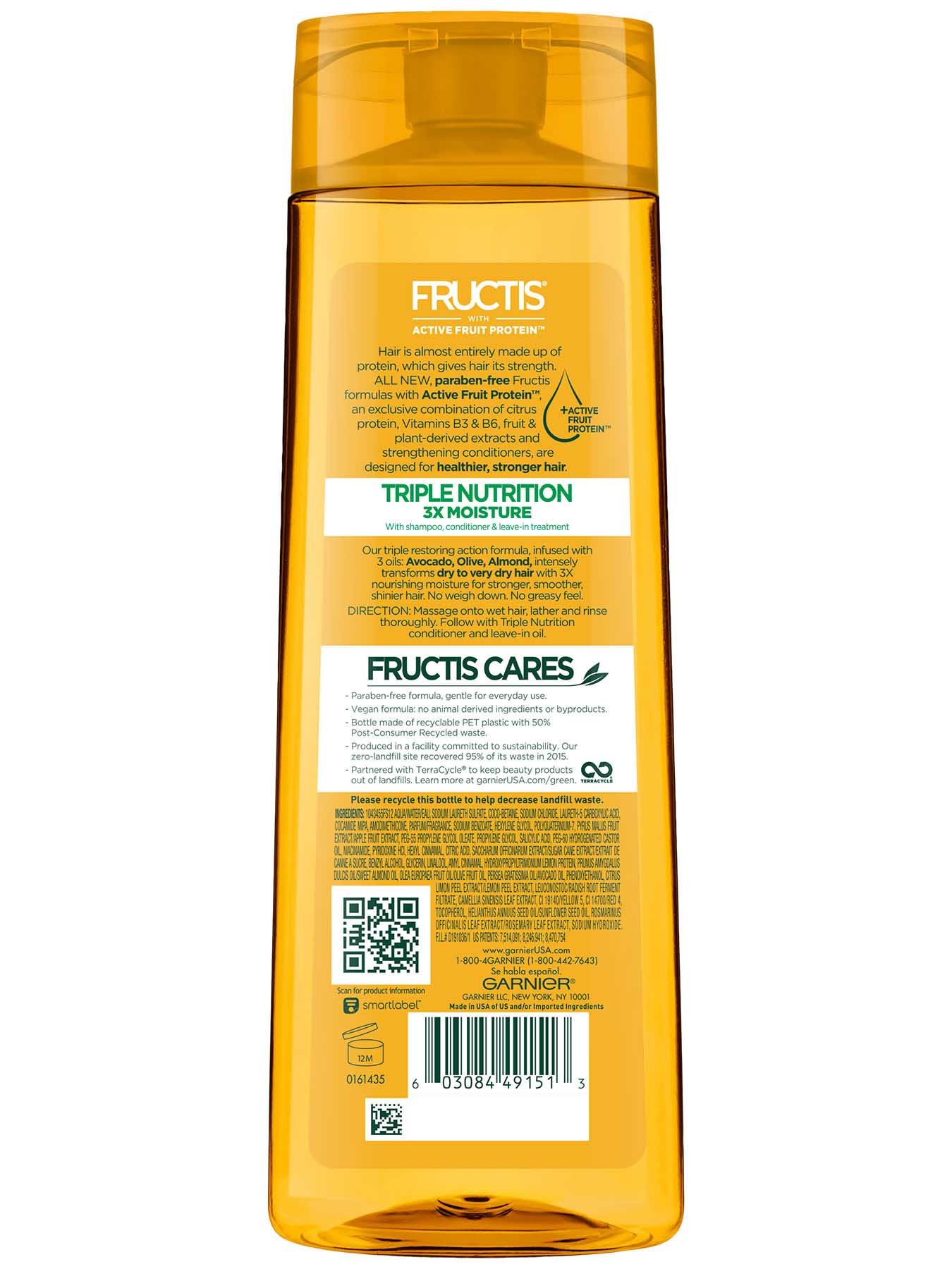 Garnier Fructis Triple Nutrition Shampoo Back Of Bottle
